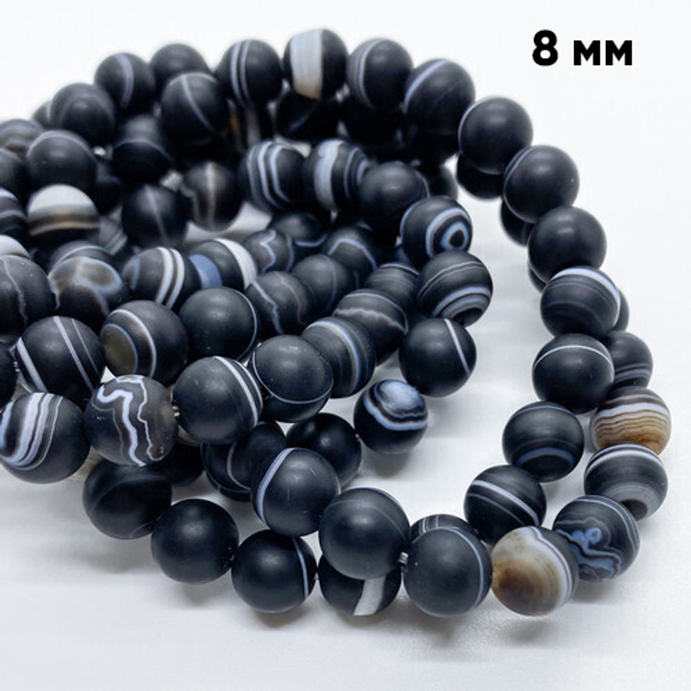 Бусины Агат черный матовый, диаметр 8,1-8,3 мм, цена за 23-24 шт (1/2 нити)