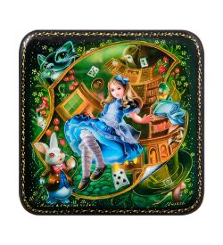 ШК-19/50 Шкатулка в технике декупаж «Алиса в стране чудес» (10х10х3,5)