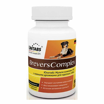 Витамины для кожи и шерсти для крупных собак 100 таб (Unitabs BreversComplex)