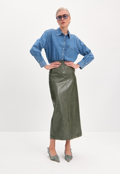 Юбка миди из экокожи