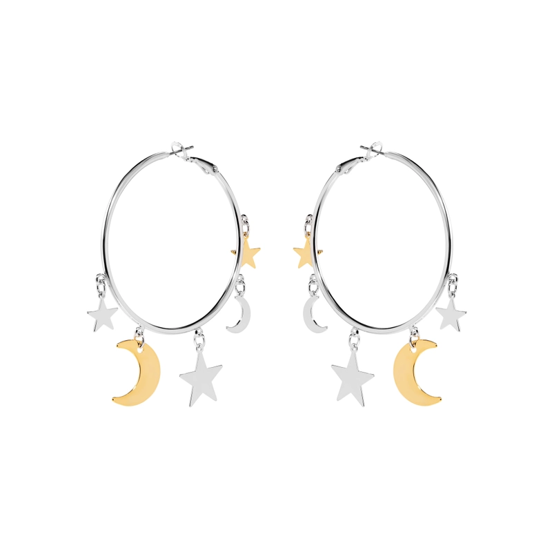Серьги Серебряные Круглые со Звездой и Полумесяцем
