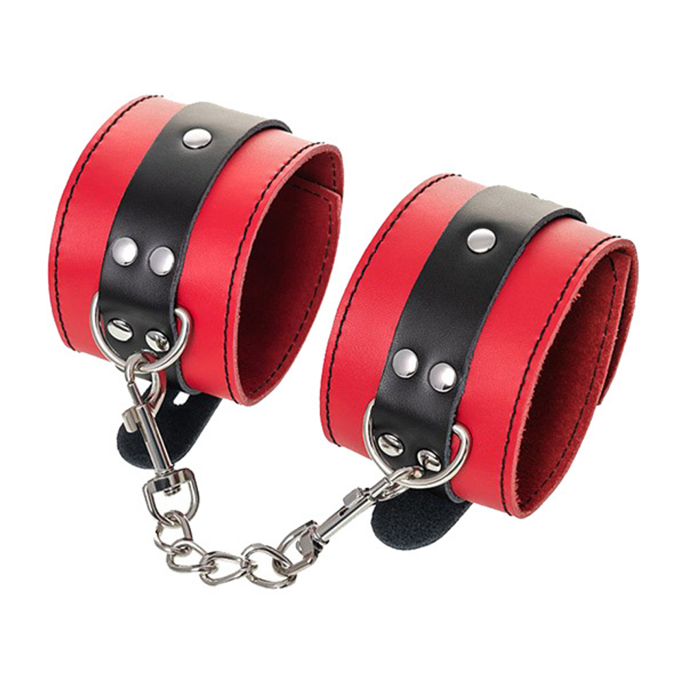 Красно-черные оковы на ноги из кожи ToyFa Theatre 702007