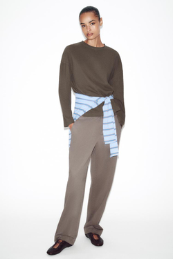 ZARA ФУТБОЛКА С ДЛИННЫМИ РУКАВАМИ, ХАКИ