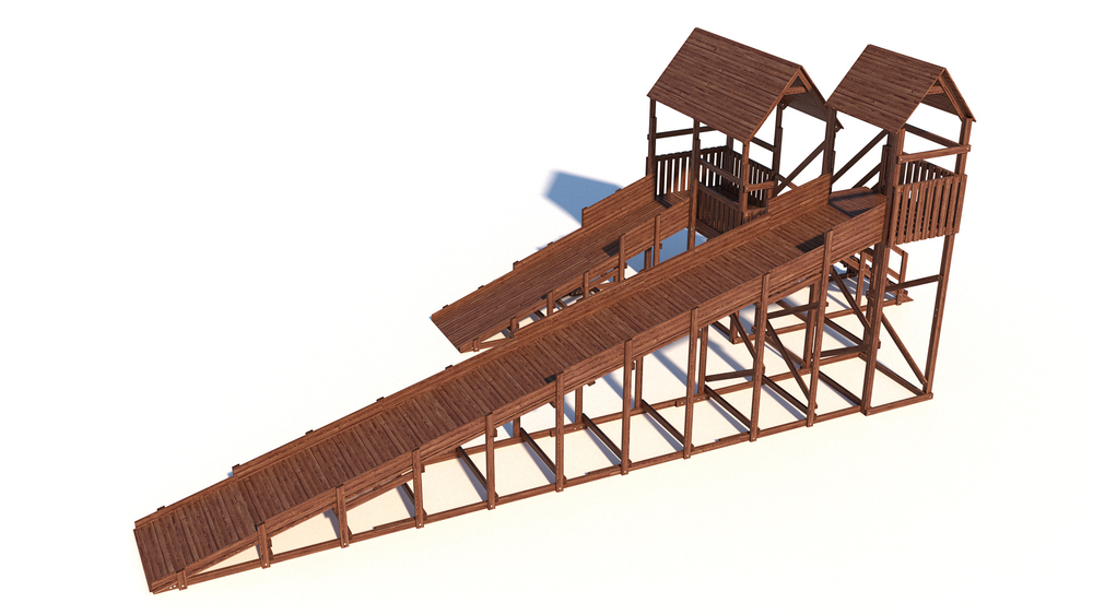 Зимняя деревянная горка W-12 с крышей (длина ската 6м и 12м)