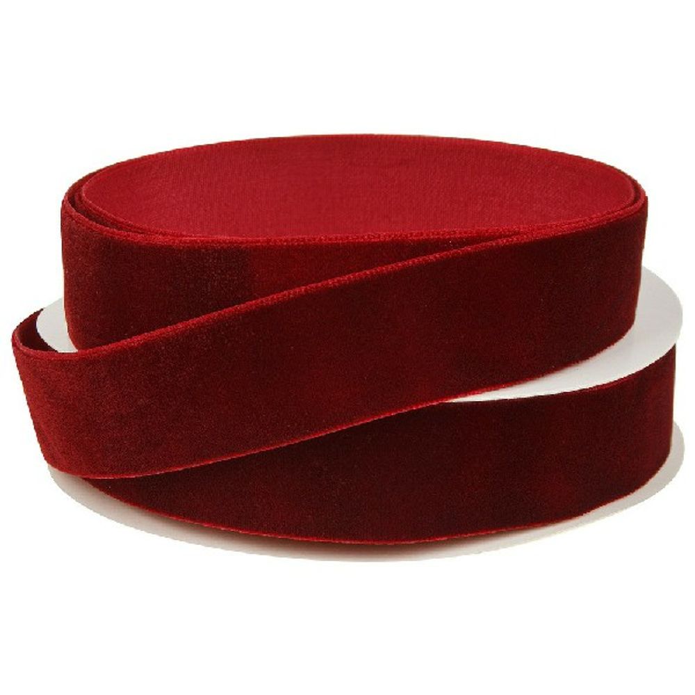 Лента декоративная (бархат) 25ммx10ярд (Бордовый)