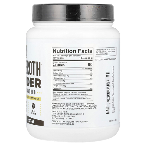 Left Coast Performance, порошок из костного бульона, со вкусом ванили, 907 г (2 фунта)