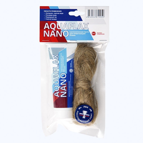 Набор сантехнический Российский лён и паста AQUAFLAX NANO 80г паста + 20г лён