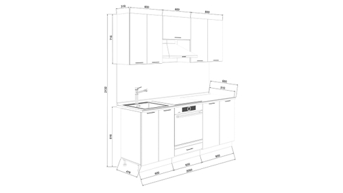 Кухонный гарнитур «Детройт» длиной 200 см со шкафом НБ