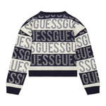 Свитшот GUESS Синий/Белый/Полосы/Надписи из прозрачных и синих страз Девочка