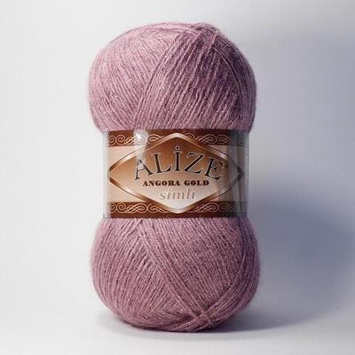 ALIZE "Angora Gold Simli", 10% мохер, 10% шерсть, 5% металлик - 75% Акрил, 100 гр, 550 м, 28 роза