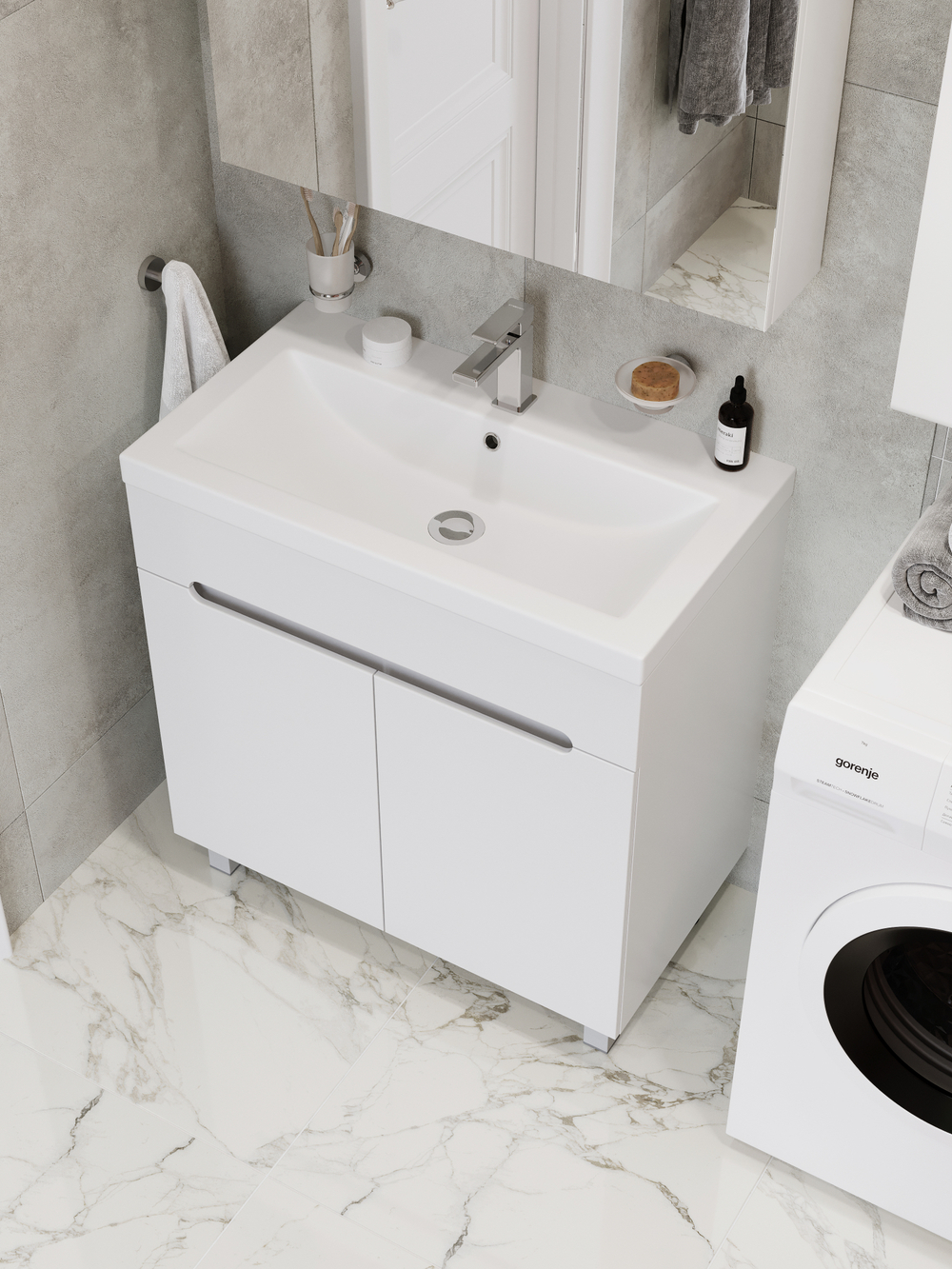 Тумба под раковину без столешницы DIWO Коломна 80 напольная, глянцевая белая