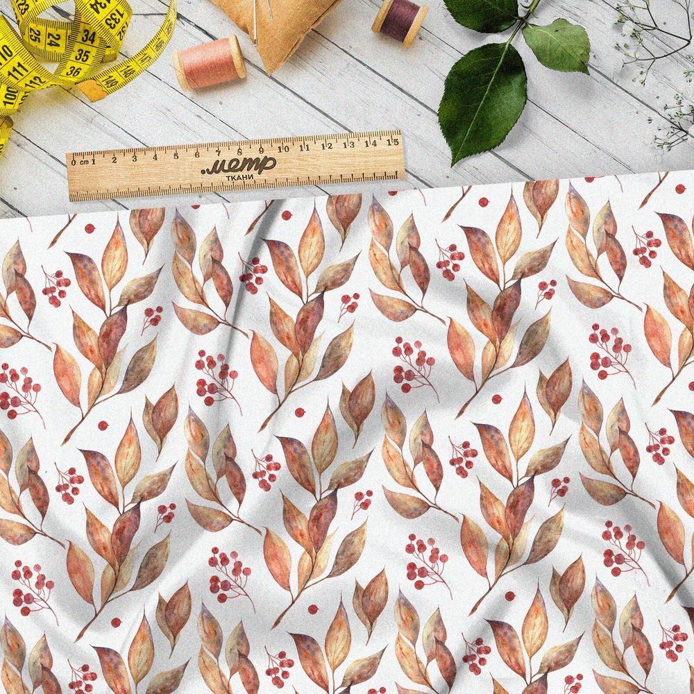 Ткань сатин осенние листочки изящные