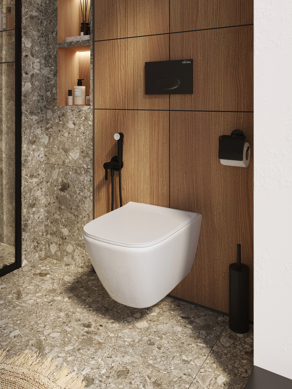 Кнопка смыва для унитаза EWRIKA 0054 пластик, цвет матовый черный