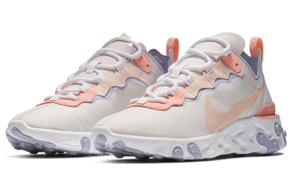 Nike React Element 55 cushioning foam fabric shock absorption low-cut casual running shoes women's cherry blossom powder