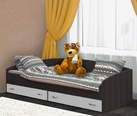 Кровать с выкатными ящиками КарИВи Кадет Венге Белое Дерево