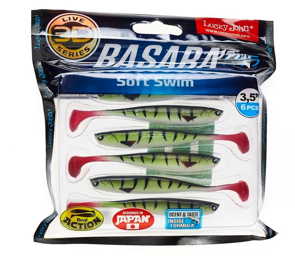 Виброхвост LUCKY JOHN Basara Soft Swim 3D, 3.5in (89 мм), цвет PG10, 6 шт/уп