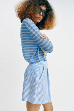 ZARA ШОРТЫ В ПОЛОСКУ, СИНИЙ/БЕЛЫЙ