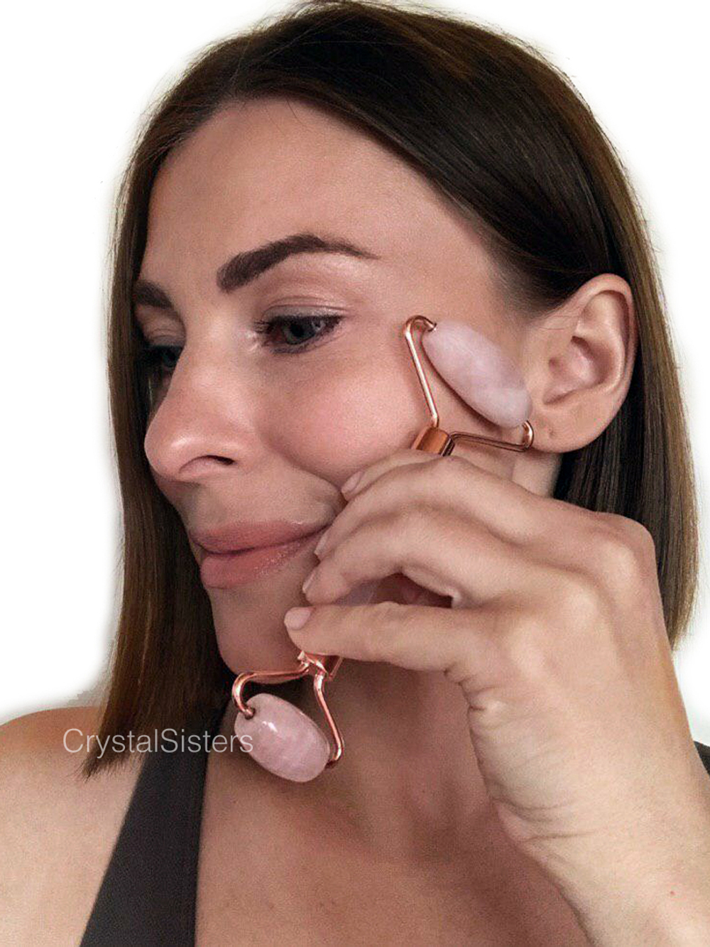 CrystalSisters Набор: Роллер и Скребок Гуаша из розового кварца Массажер для лица