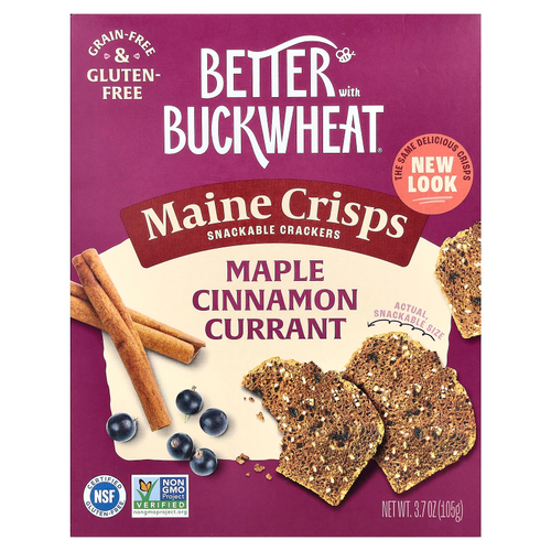 Better with Buckwheat, хрустящие снеки из штата Мэн, со вкусом кленового сиропа, корицы и смородины, 105 г (3,7 унции)