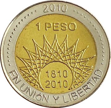 1 песо 2010 Аргентина «200 лет Аргентине: город Мар-дель-плата»