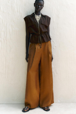 ZARA ЖИЛЕТ ИЗ ЛЬНА, КОРИЧНЕВЫЙ