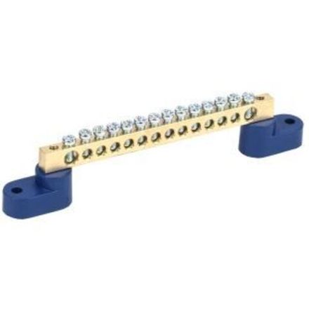 Шина «N» нулевая 6х9мм на двух угловых синих изоляторах 14 групп REXANT