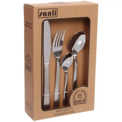 Набор столовых приборов «SANLI» 24шт (6ножей, 6вилок, 6ст.ложек, 6ч.ложек), с узором, цвет серебро