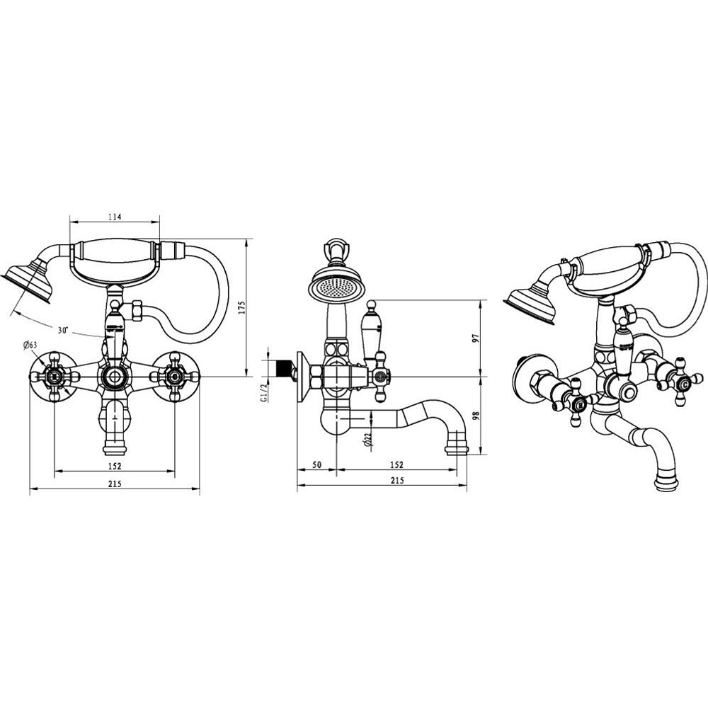 Смеситель для ванны с душем Boheme Royal Cristal 273