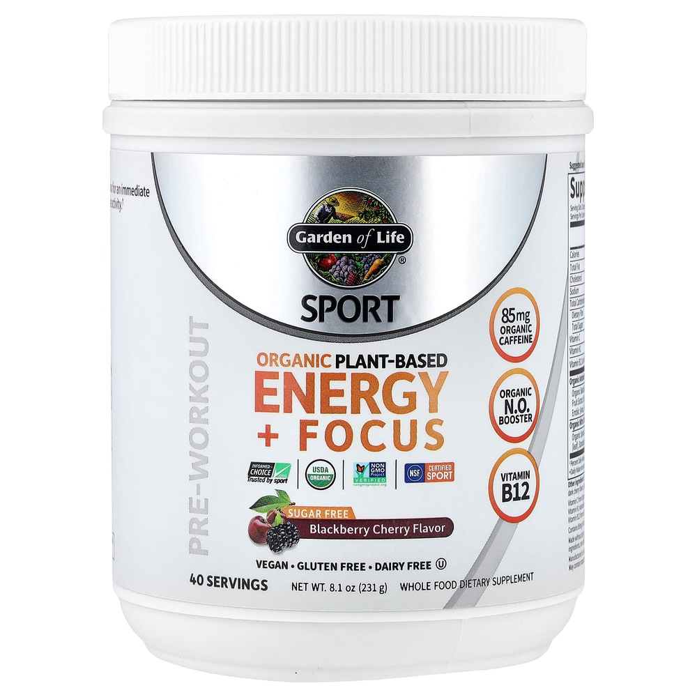 Garden of Life, Sport, Органическая растительная энергия + Focus, перед тренировкой, ежевика и вишня, 8,1 унции (231 г)