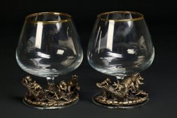 Бокалы для коньяка "Утро в сосновом бору" эконом 2 шт. в подарочном футляре с художественным оформлением