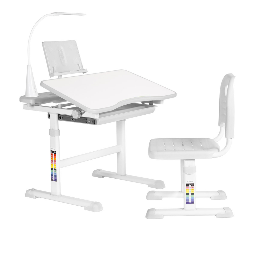 Комплект растущей детской мебели Anatomica Avgusta парта + стул + выдвижной ящик + светильник + подставка