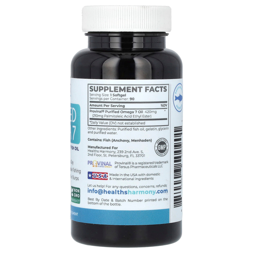 Healths Harmony, очищенная омега-7, 90 мягких таблеток