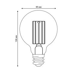LED-G95-5W-3000K-E27-CL GLY01TR Лампа светодиодная. Форма шар. прозрачная. Серия Яркая A++. Теплый белый свет 3000K. Картон. ТМ Uniel