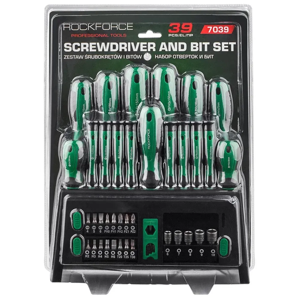 Отвертки в комплекте с битами, набор 39пр. RockFORCE RF-7039
