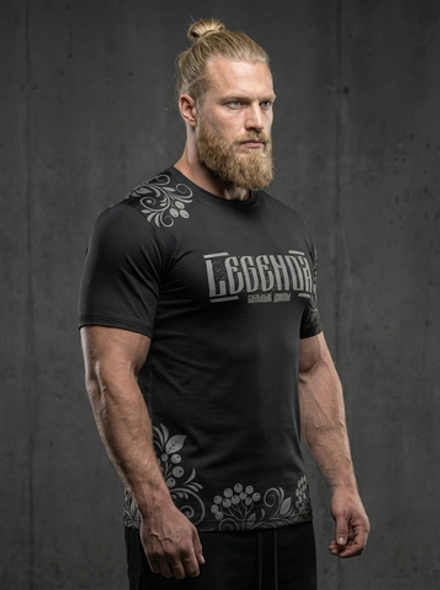 Футболка тренировочная мужская черная LEGENDA Хохлома серая