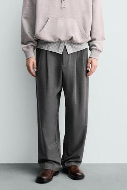 ZARA БРЮКИ WIDE FIT СО СКЛАДКАМИ, СЕРЫЙ