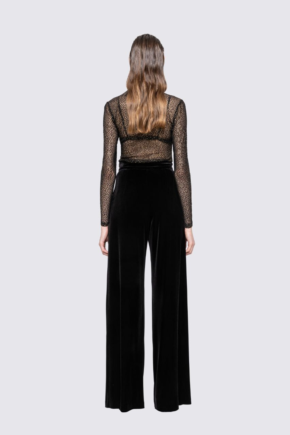 Бархатные брюки с высокой талией