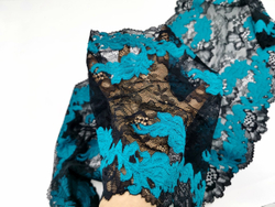 Эластичное кружево, 24см, черное и яркая бирюза, (Арт: EK-2612), м