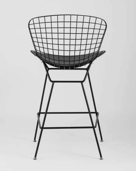 Стул полубарный с низкой спинкой Bertoia черный с черной подушкой