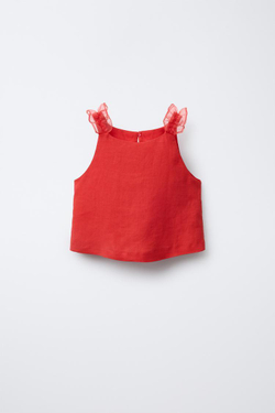 ZARA ТОП ИЗ 100% ЛЬНА, КРАСНЫЙ