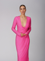 Женское платье макси фуксия с драпировкой и кристаллами