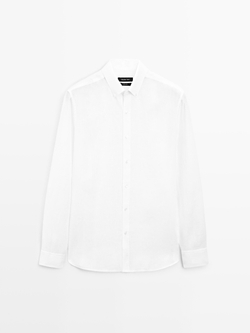 Massimo Dutti Рубашка из 100% льна, стандартного кроя, белый