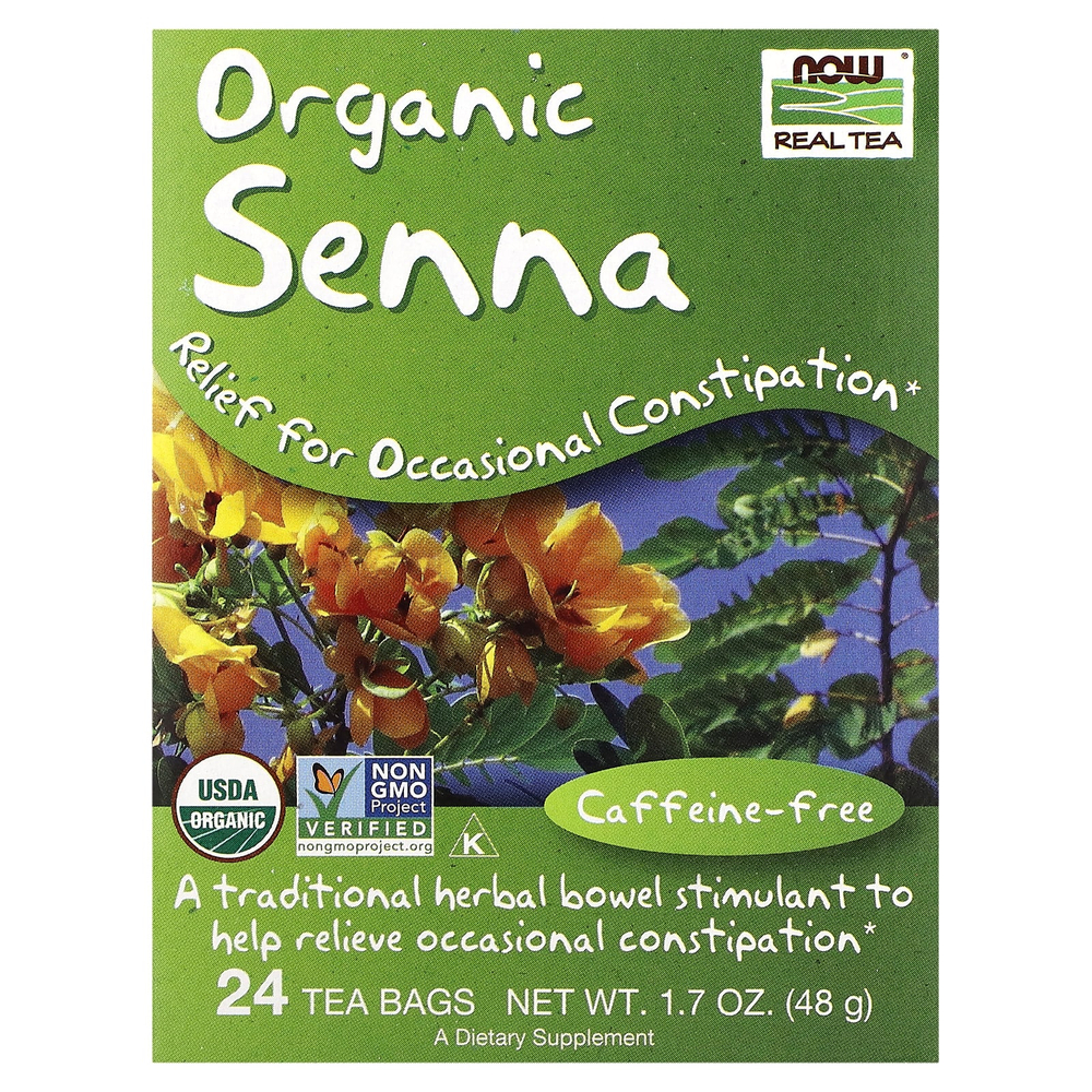 NOW Foods, Real Tea, органический чай сенна, без кофеина, 24 чайных пакетика, 48 г (1,7 унции)