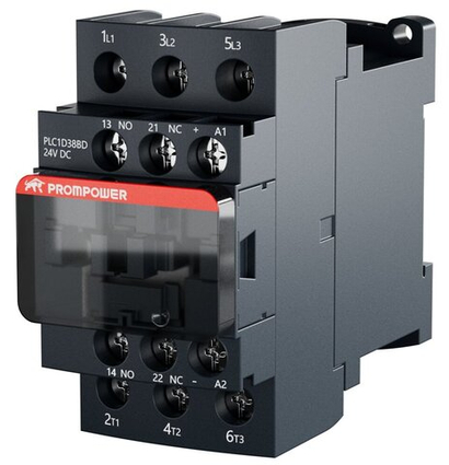 Контактор Prompower PLC1D38BD серии Pulse, ток 38А, 3 полюса, доп контакт 1НО+1НЗ, катушка 24DC