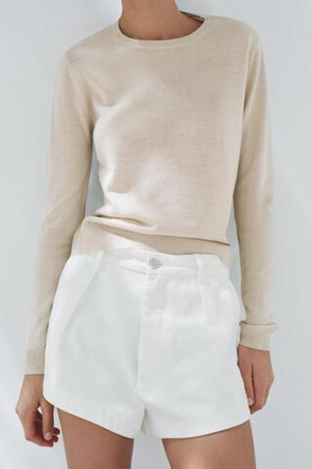 ZARA ОДНОТОННЫЙ СВИТЕР ИЗ СМЕСОВОЙ ШЕРСТИ И АЛЬПАКИ, БЕЖЕВЫЙ