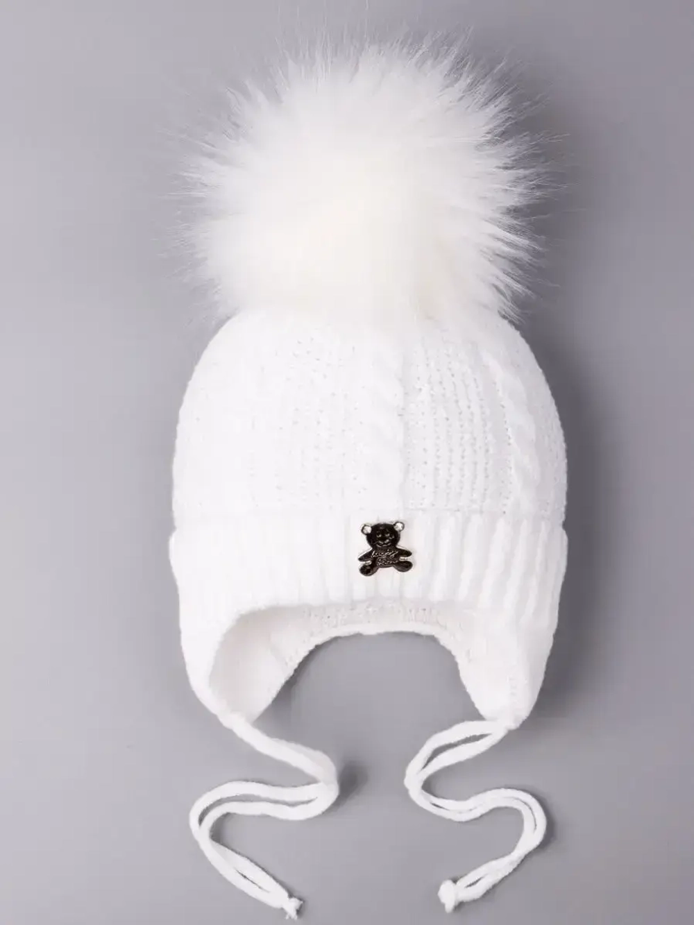 Шапка зимняя вязаная с помпоном для детей