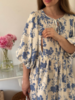 Платье Мари-мини для беременных и кормящих, Кремовый с синими цветами