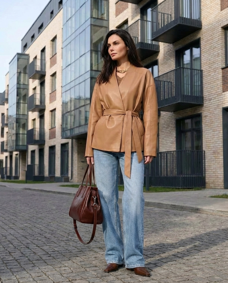 Кожаная куртка SENARI (beige)