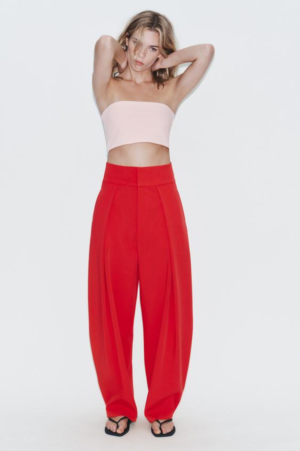 ZARA БРЮКИ BALLOON С ЗАЩИПАМИ, КРАСНЫЙ
