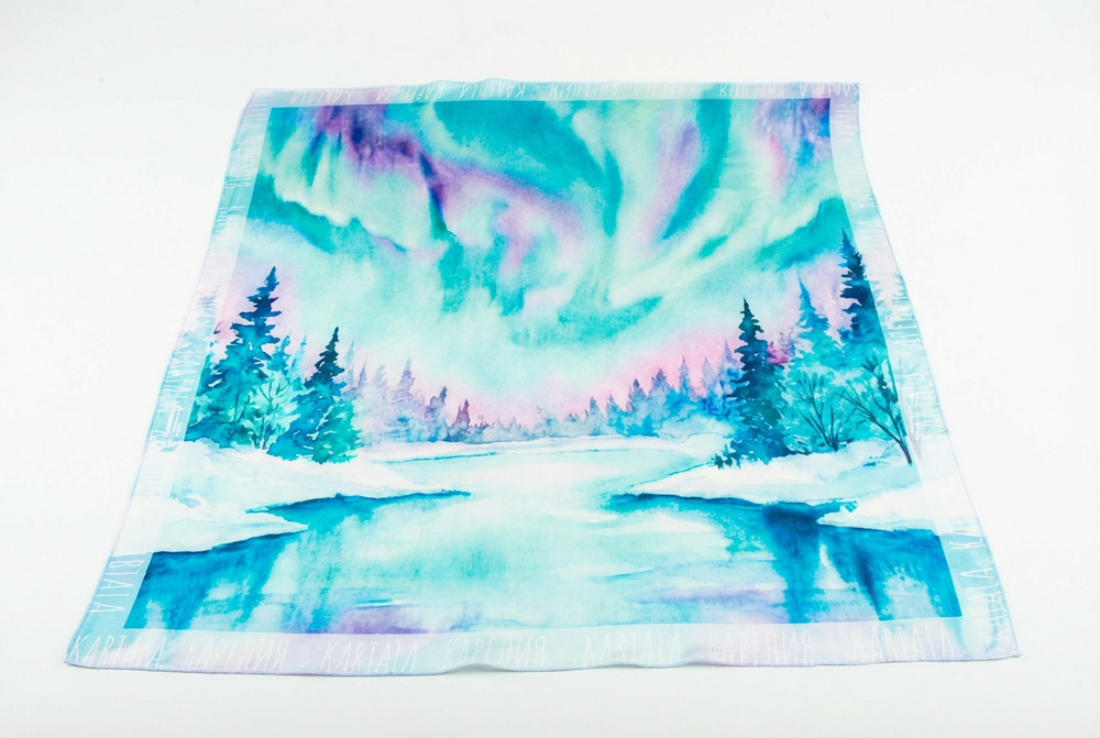 Шейный платок «Снежная нежная Карелия», 70×70 см